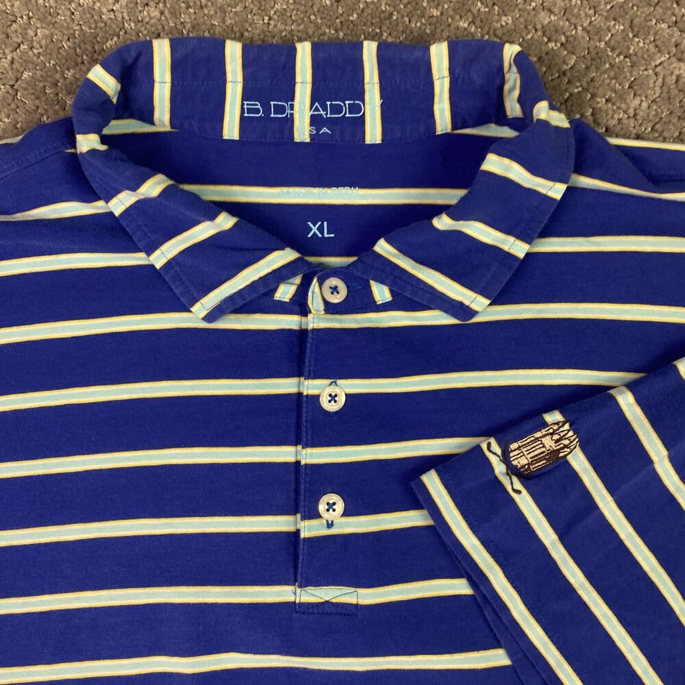 B Draddy Polo Shirt Men's XL Blue Stripe Stretch Pima Cotton Spandex Golf